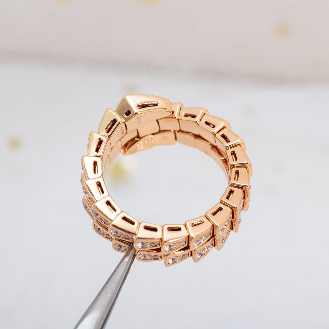 [Dawnora Jewelry]SERPENTI RING PINK GOLD DIAMOND DOUBLE ROW