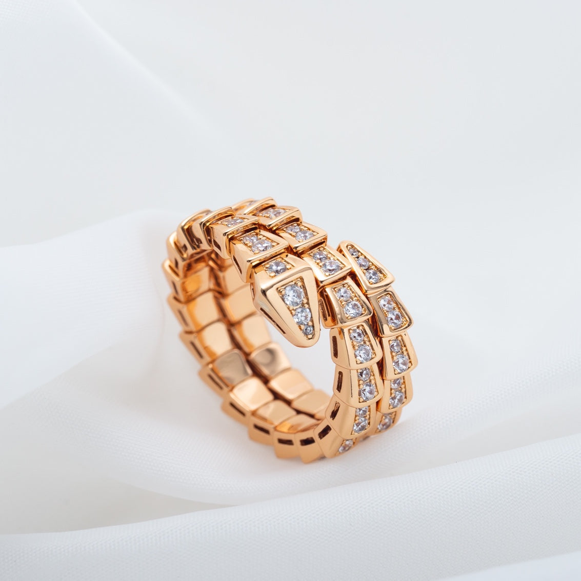 [Dawnora Jewelry]SERPENTI RING PINK GOLD DIAMOND DOUBLE ROW