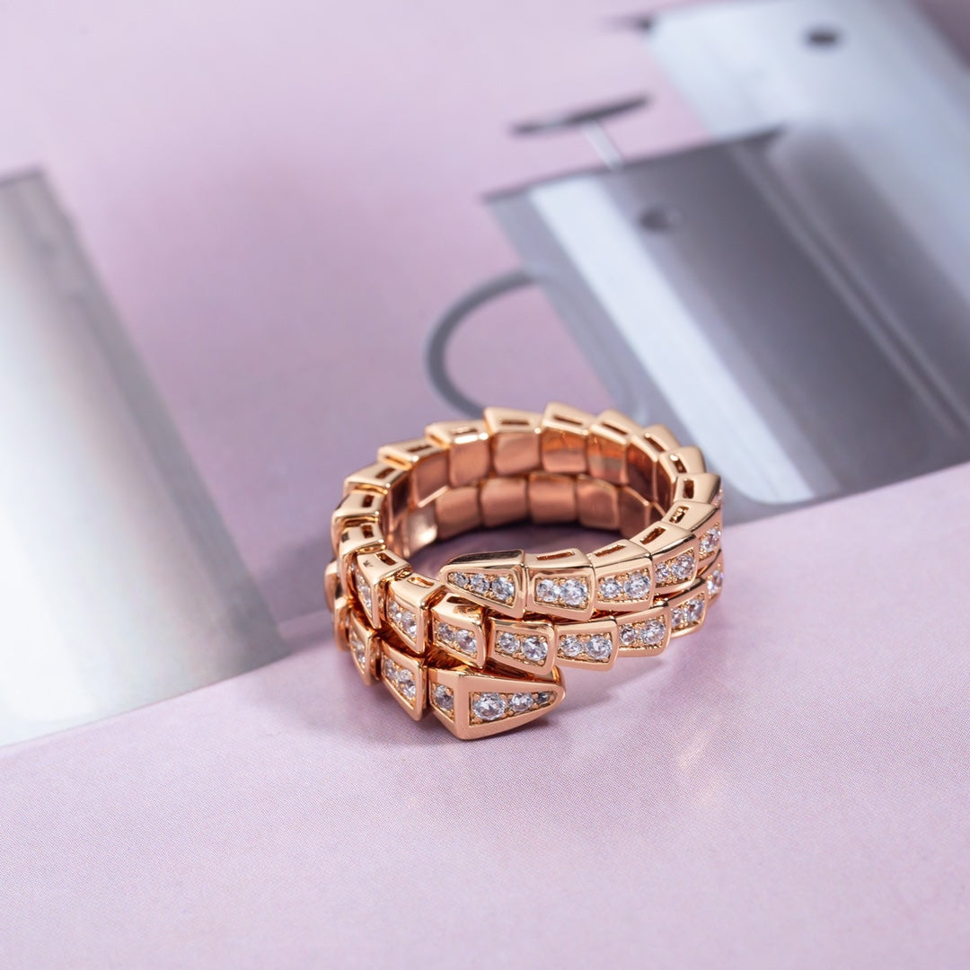 [Dawnora Jewelry]SERPENTI RING PINK GOLD DIAMOND DOUBLE ROW