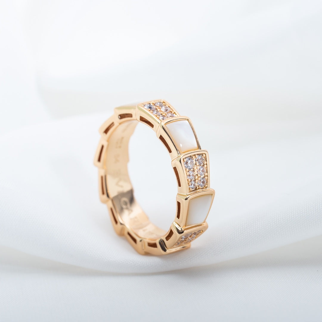[Dawnora Jewelry]SERPENTI RING PINK GOLD MOP DIAMOND PAVED 4MM
