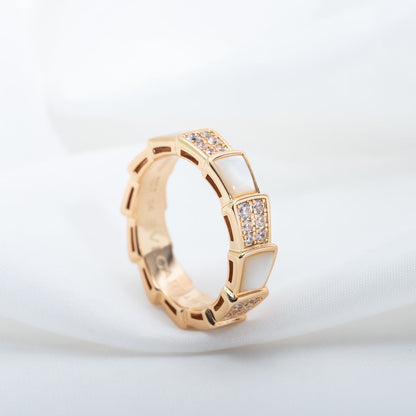 [Dawnora Jewelry]SERPENTI RING PINK GOLD MOP DIAMOND PAVED 4MM