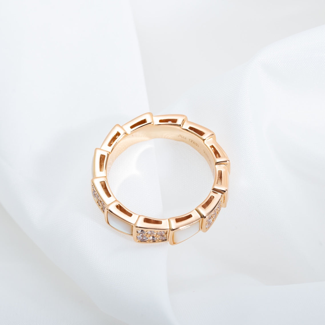 [Dawnora Jewelry]SERPENTI RING PINK GOLD MOP DIAMOND PAVED 4MM