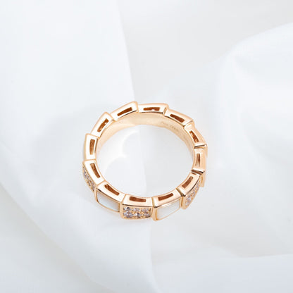 [Dawnora Jewelry]SERPENTI RING PINK GOLD MOP DIAMOND PAVED 4MM