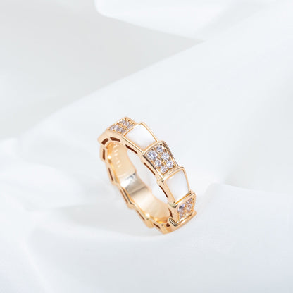 [Dawnora Jewelry]SERPENTI RING PINK GOLD MOP DIAMOND PAVED 4MM