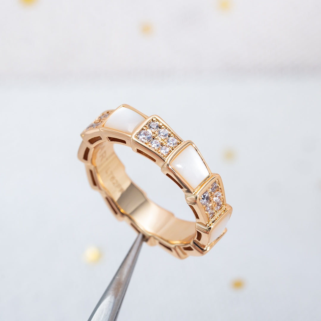 [Dawnora Jewelry]SERPENTI RING PINK GOLD MOP DIAMOND PAVED 4MM