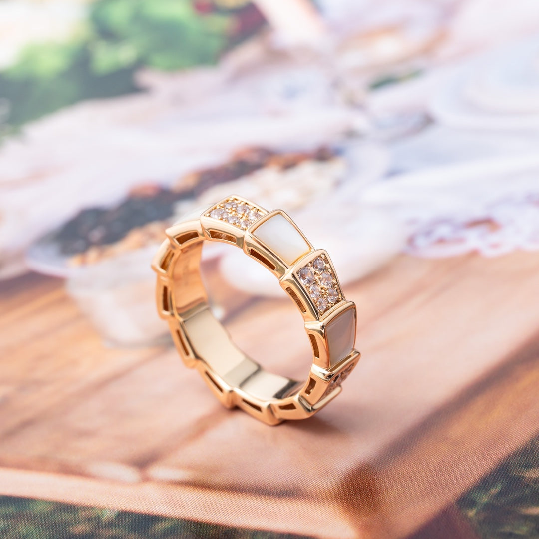 [Dawnora Jewelry]SERPENTI RING PINK GOLD MOP DIAMOND PAVED 4MM