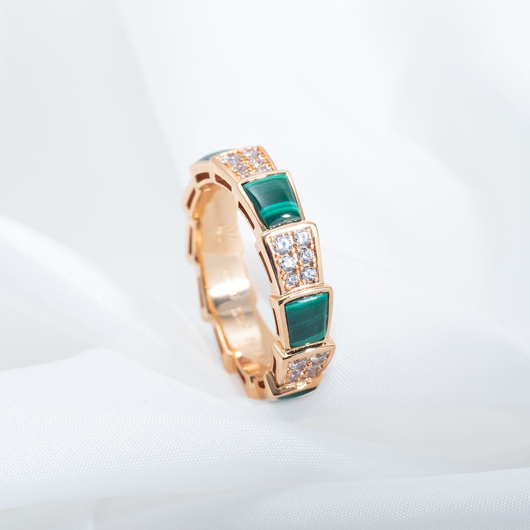 [Dawnora Jewelry]SERPENTI RING PINK GOLD MALACHITE DIAMOND PAVED 4MM