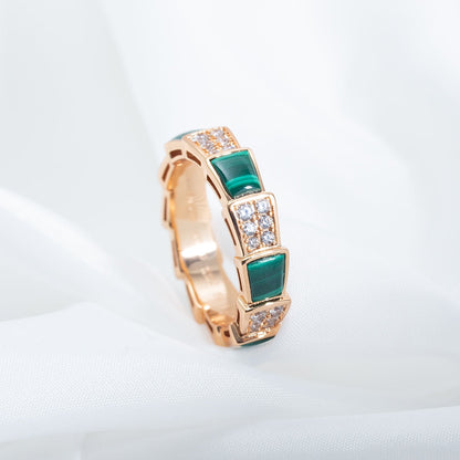[Dawnora Jewelry]SERPENTI RING PINK GOLD MALACHITE DIAMOND PAVED 4MM