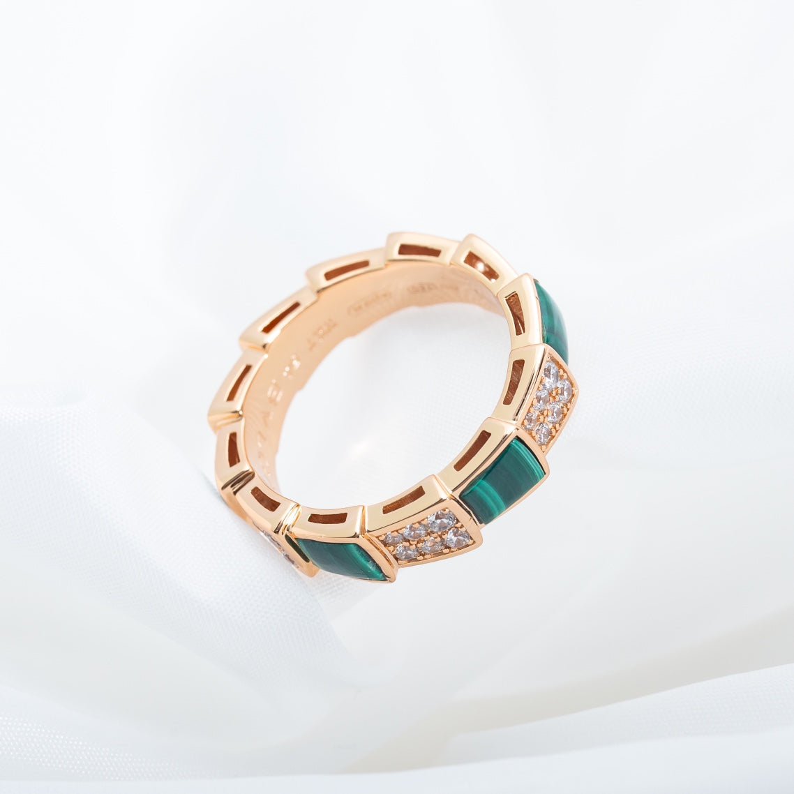 [Dawnora Jewelry]SERPENTI RING PINK GOLD MALACHITE DIAMOND PAVED 4MM