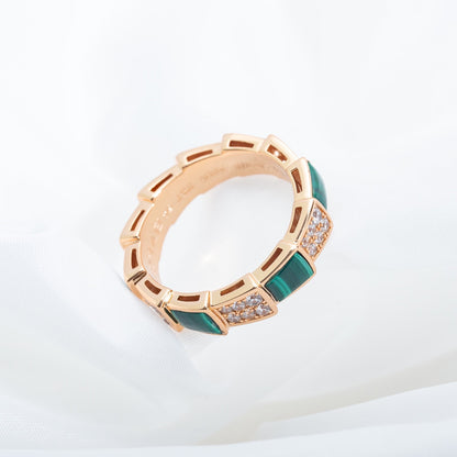 [Dawnora Jewelry]SERPENTI RING PINK GOLD MALACHITE DIAMOND PAVED 4MM