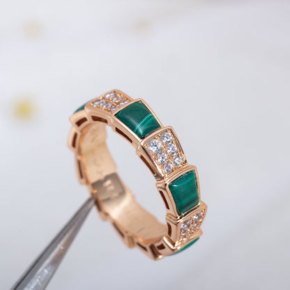 [Dawnora Jewelry]SERPENTI RING PINK GOLD MALACHITE DIAMOND PAVED 4MM