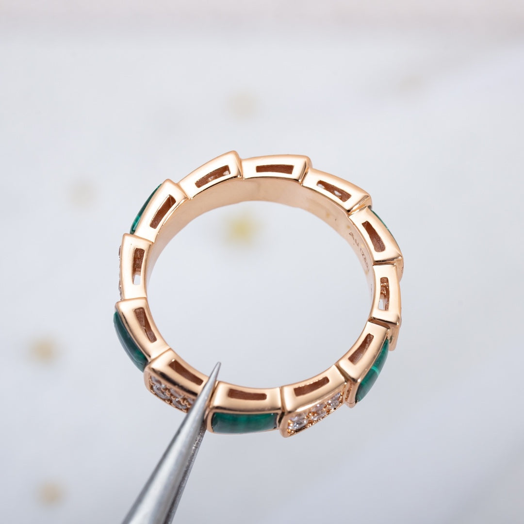 [Dawnora Jewelry]SERPENTI RING PINK GOLD MALACHITE DIAMOND PAVED 4MM