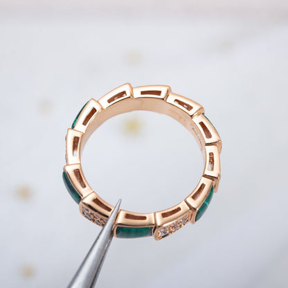 [Dawnora Jewelry]SERPENTI RING PINK GOLD MALACHITE DIAMOND PAVED 4MM