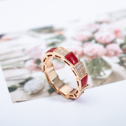[Dawnora Jewelry]SERPENTI RING PINK GOLD CARNELIAN DIAMOND PAVED 4MM