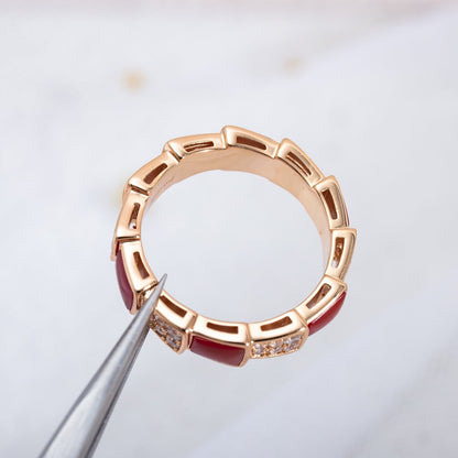 [Dawnora Jewelry]SERPENTI RING PINK GOLD CARNELIAN DIAMOND PAVED 4MM
