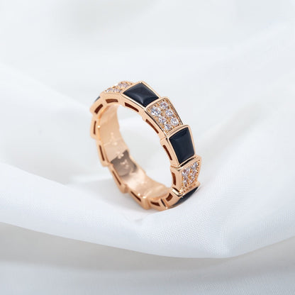 [Dawnora Jewelry]SERPENTI RING PINK GOLD BLACK MOP DIAMOND PAVED 4MM