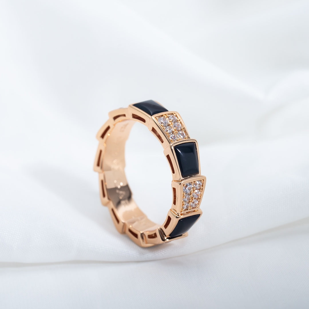 [Dawnora Jewelry]SERPENTI RING PINK GOLD BLACK MOP DIAMOND PAVED 4MM