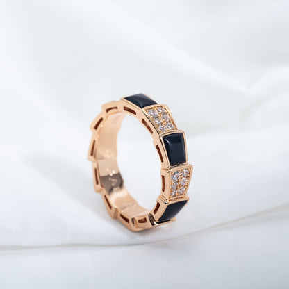 [Dawnora Jewelry]SERPENTI RING PINK GOLD BLACK MOP DIAMOND PAVED 4MM
