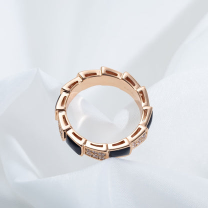 [Dawnora Jewelry]SERPENTI RING PINK GOLD BLACK MOP DIAMOND PAVED 4MM