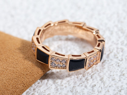 [Dawnora Jewelry]SERPENTI RING PINK GOLD BLACK MOP DIAMOND PAVED 4MM
