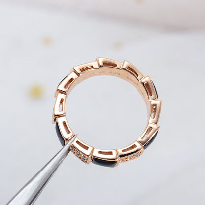 [Dawnora Jewelry]SERPENTI RING PINK GOLD BLACK MOP DIAMOND PAVED 4MM