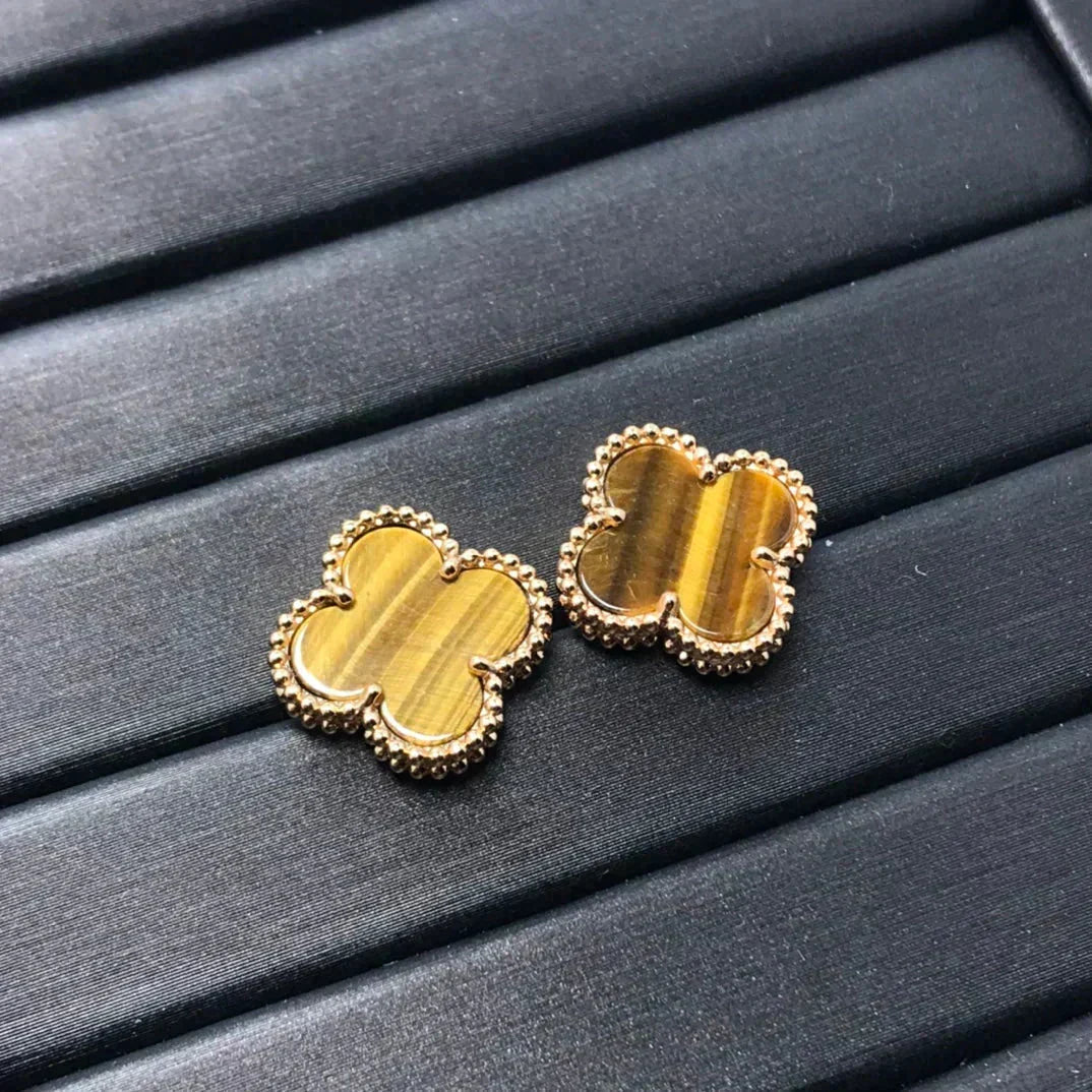 [Dawnora Jewelry]CLOVER MEDIUM 1 MOTIFS TIGER EYE EARRINGS