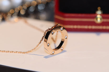 [Dawnora Jewelry]LOVE NECKLACE 16MM 6 DIAMONDS PINK GOLD
