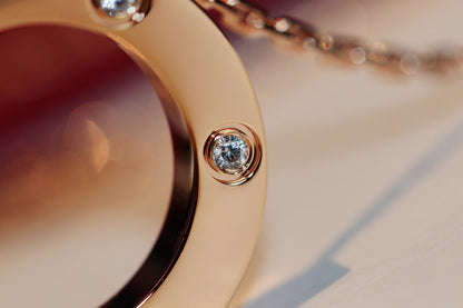 [Dawnora Jewelry]LOVE NECKLACE 16MM 6 DIAMONDS PINK GOLD