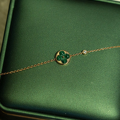 [Dawnora Jewelry]SUN MALACHITE 1 DIAMOND PINK GOLD BRACELET
