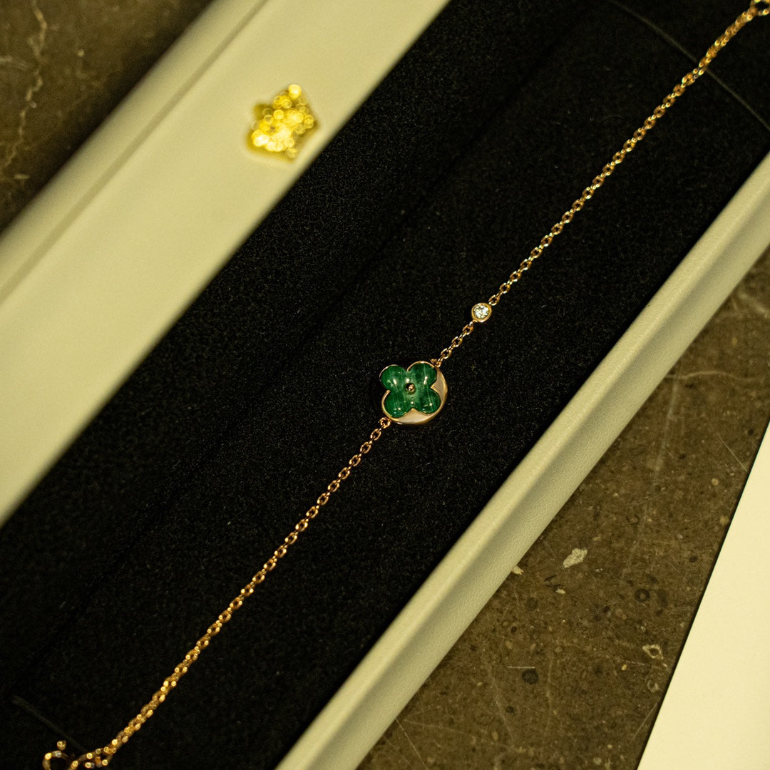 [Dawnora Jewelry]SUN MALACHITE 1 DIAMOND PINK GOLD BRACELET