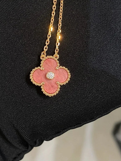 [Dawnora Jewelry]CLOVER 15MM DIAMOND RHODONITE NECKLACE