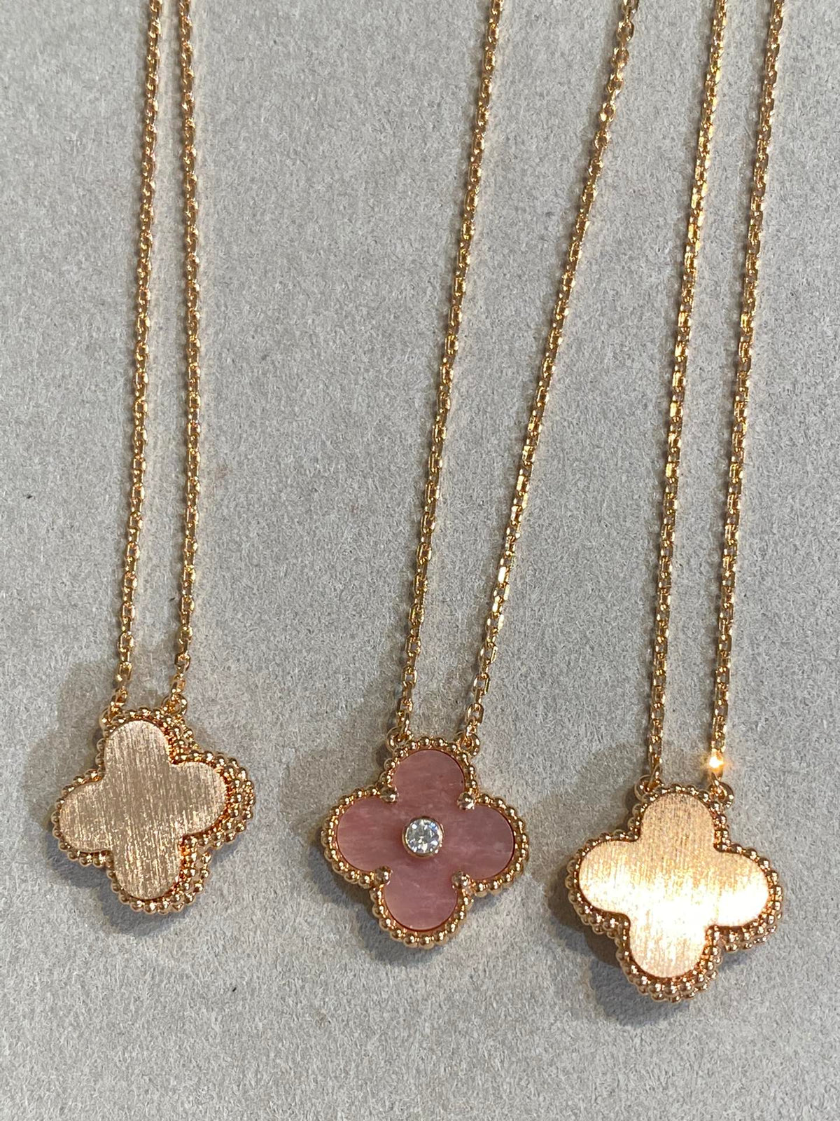 [Dawnora Jewelry]CLOVER 15MM DIAMOND RHODONITE NECKLACE