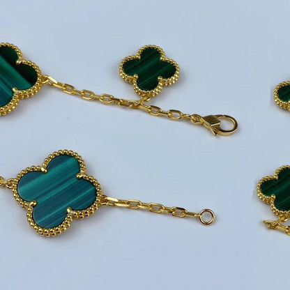 [Dawnora Jewelry]MAGIC CLOVER MALACHITE GOLD BRACELET 5 MOTIFS