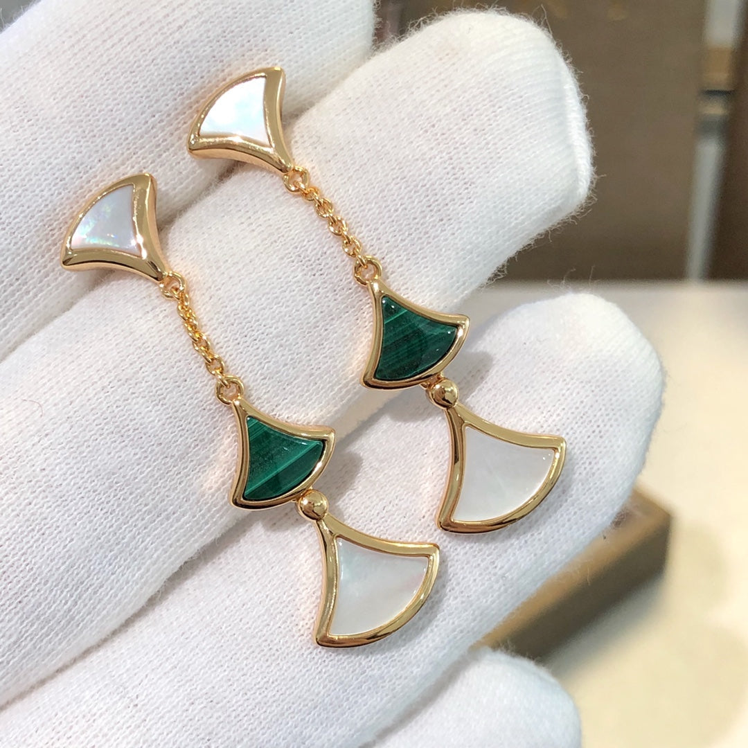 [Dawnora Jewelry]DREAM EARRINGS 3 MOTIFS MALACHITE MOP PINK GOLD