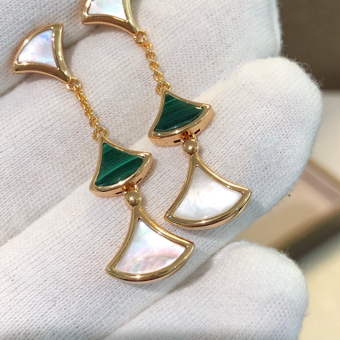 [Dawnora Jewelry]DREAM EARRINGS 3 MOTIFS MALACHITE MOP PINK GOLD