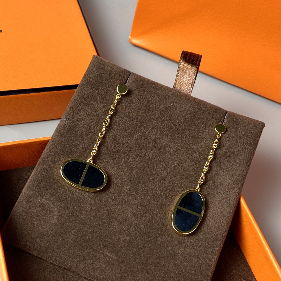 [Dawnora Jewelry]CHAINE VERSO BLACK CERAMIC EARRINGS