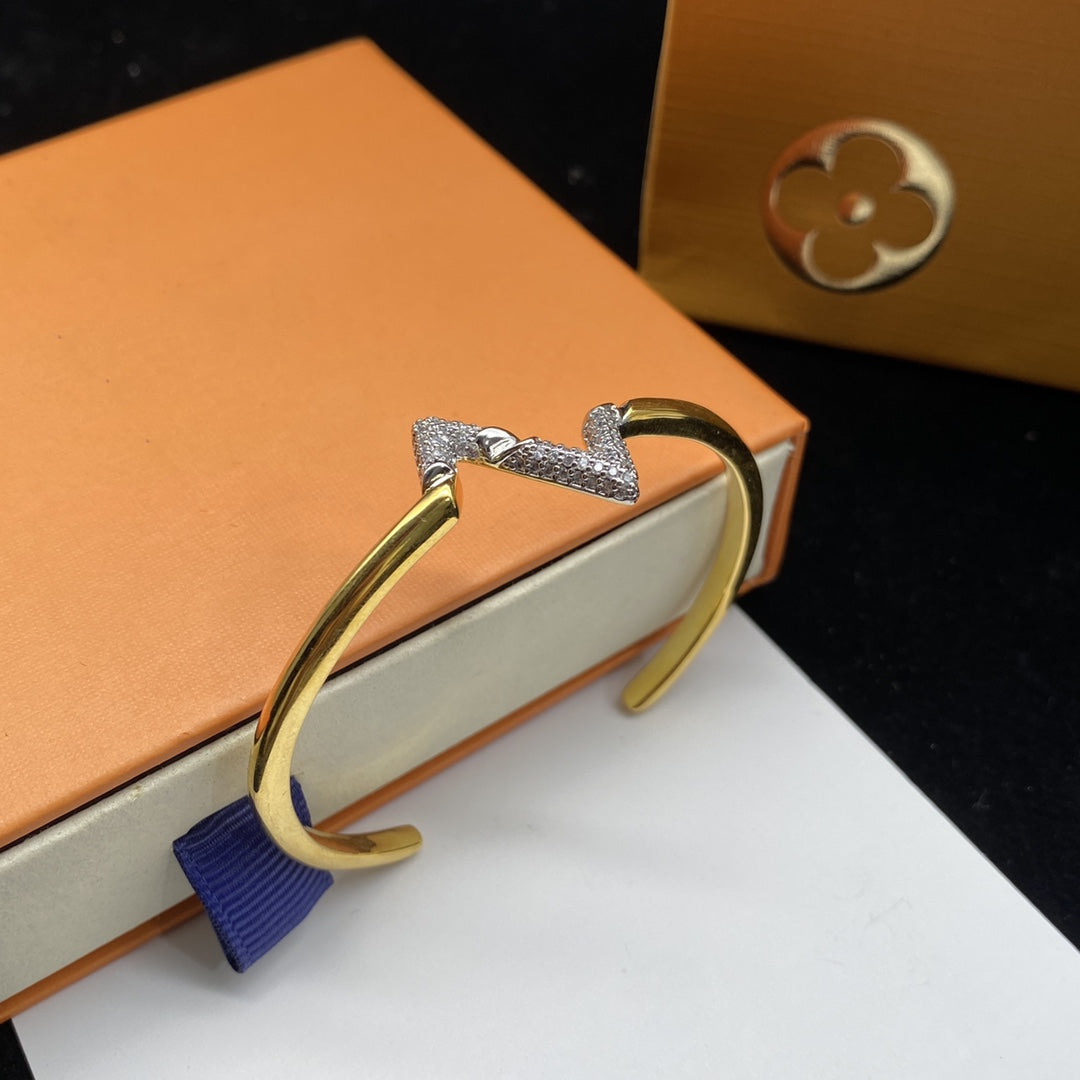 [Dawnora Jewelry]VOLTE UPSITE DOWN DIAMOND GOLD OPEN BRACELET