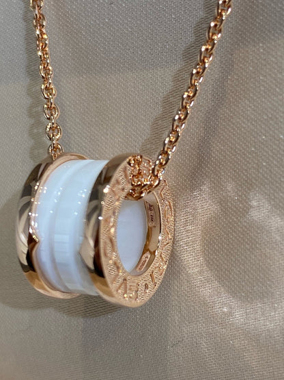 [Dawnora Jewelry]ZERO 1 WHITE CERAMIC PINK GOLD NECKLACE