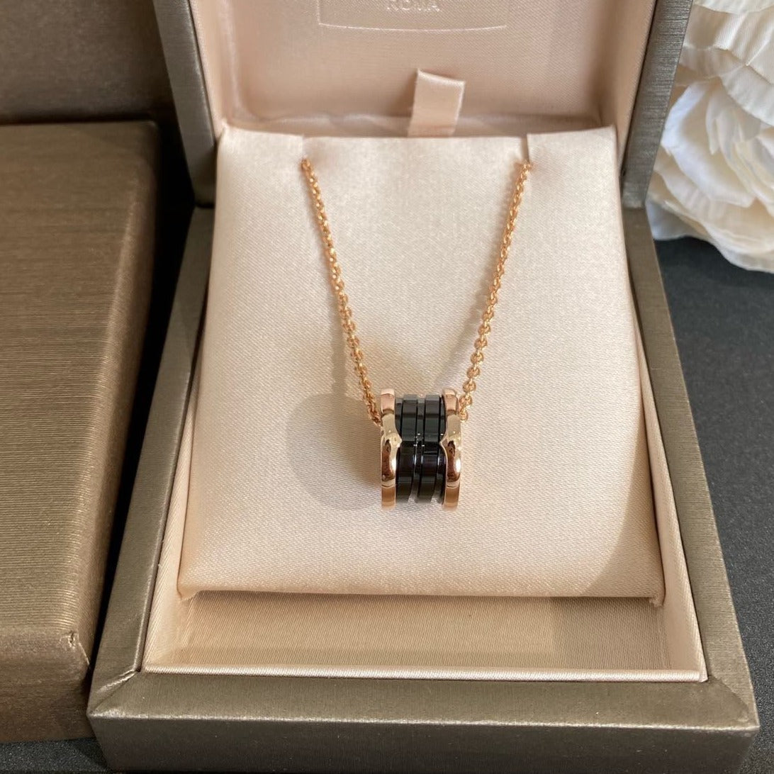 [Dawnora Jewelry]ZERO 1 BLACK CERAMIC PINK GOLD NECKLACE