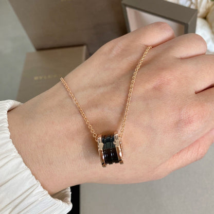 [Dawnora Jewelry]ZERO 1 BLACK CERAMIC PINK GOLD NECKLACE