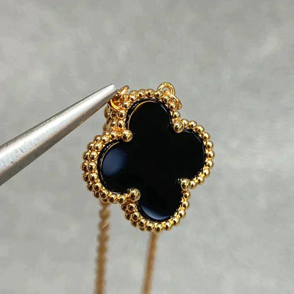[Dawnora Jewelry]CLOVER 15MM BLACK ONYX SINGLE FLOWER NECKLACE