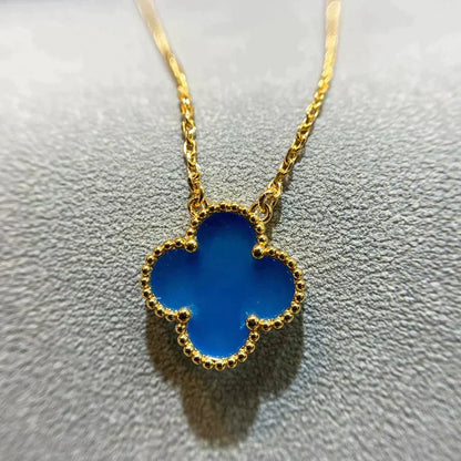 [Dawnora Jewelry]CLOVER 15MM BLUE AGATE NECKLACE