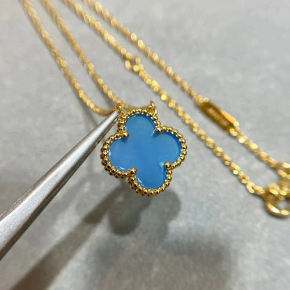 [Dawnora Jewelry]CLOVER 15MM BLUE AGATE NECKLACE