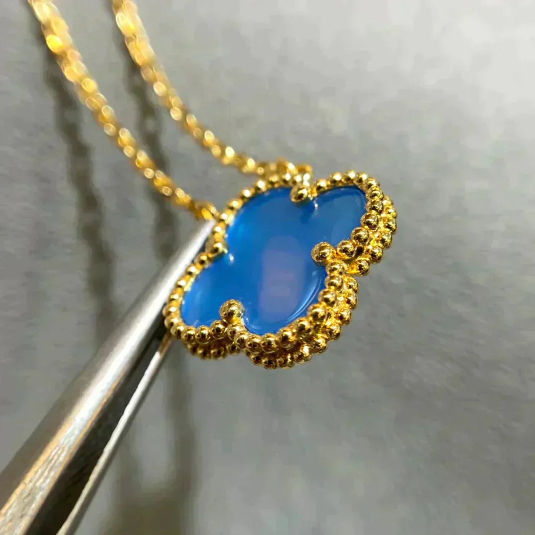 [Dawnora Jewelry]CLOVER 15MM BLUE AGATE NECKLACE