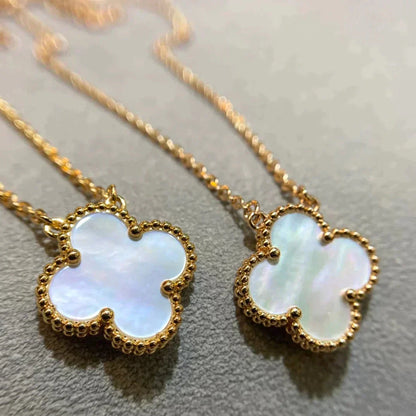 [Dawnora Jewelry]CLOVER 15MM WHITE MOTHER-OF-PEARL GOLD NECKLACE