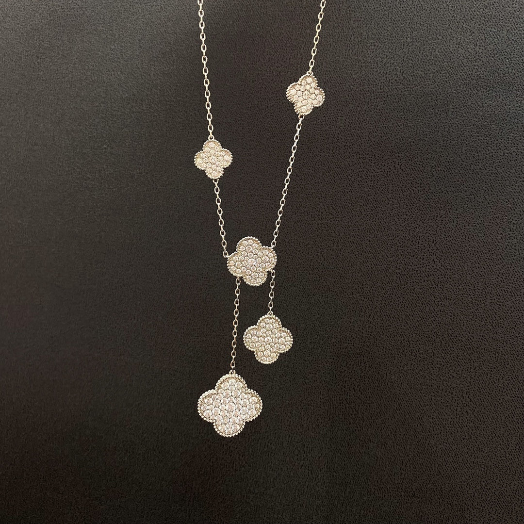 [Dawnora Jewelry]CLOVER 5 MOTIFS SILVER DIAMONDS NECKLACE
