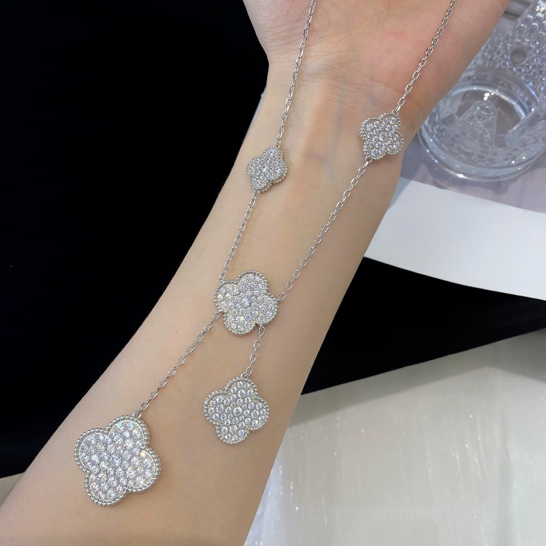 [Dawnora Jewelry]CLOVER 5 MOTIFS SILVER DIAMONDS NECKLACE