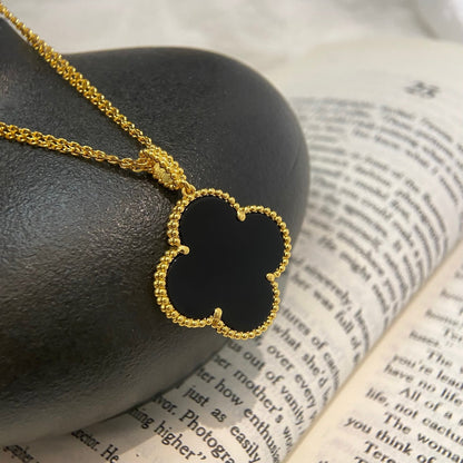 [Dawnora Jewelry]CLOVER 25MM NECKLACE GOLD ONYX