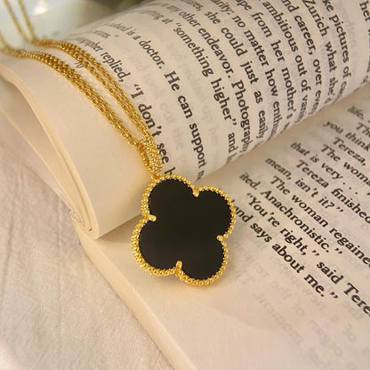 [Dawnora Jewelry]CLOVER 25MM NECKLACE GOLD ONYX