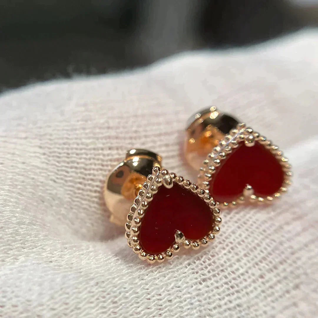 [Dawnora Jewelry]HEART CARNELIAN STUD EARRINGS